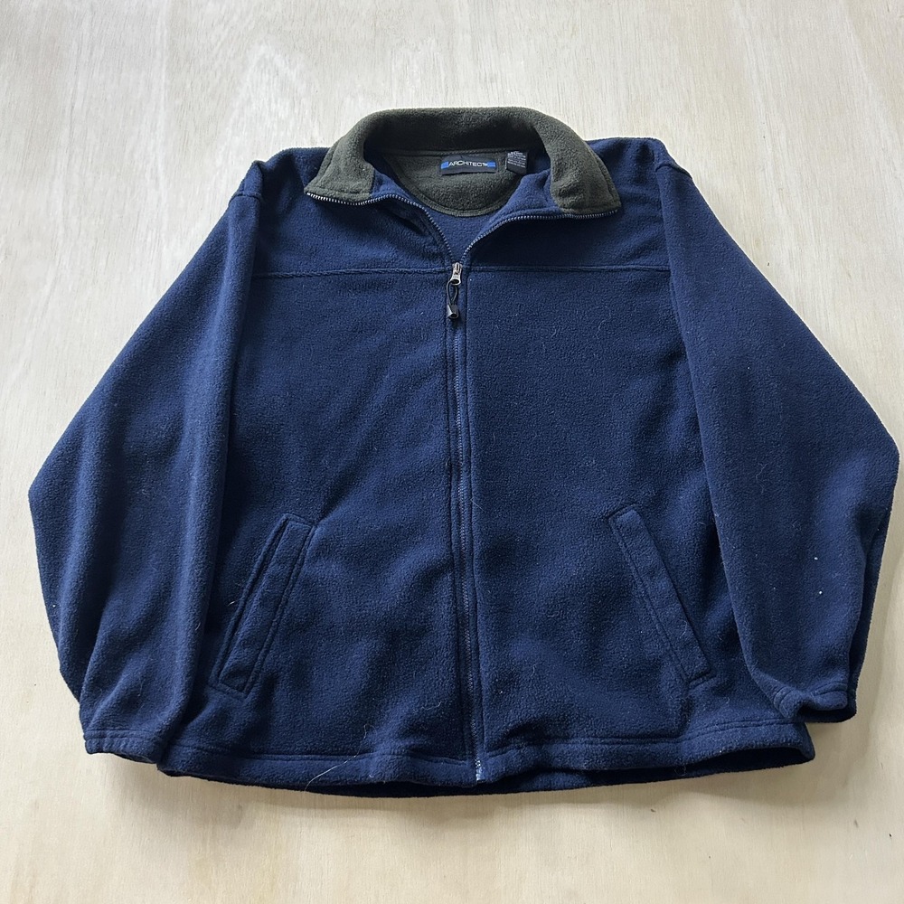 Y2K Architect Jacket Mens Large Blue Fleece Full Zip Stand Collar Pockets Winter